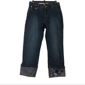 Fubu Embroidered Cropped Dark Wash Jeans